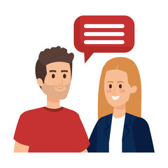 young couple with speech bubble