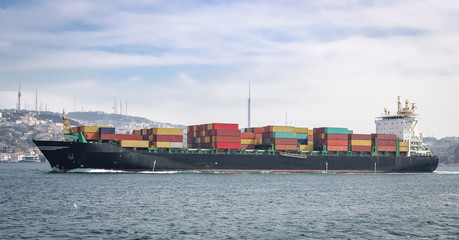Container ship carrying goods