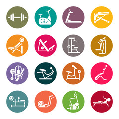 Gym equipment icon set © missbobbit