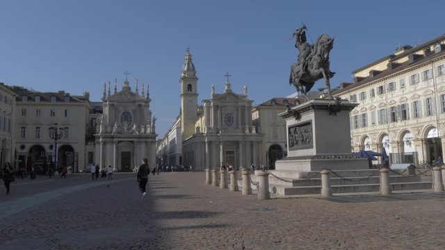 Emanuele Filiberto Monument and San Carlo Borromeo church in Piazza San Carlo, Turin, Italy, Europe