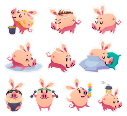 Obraz premium Set of stickers cartoon pigs