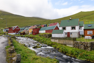Fototapeta na wymiar Colourful houses in Gjogv village, Faroe Islands