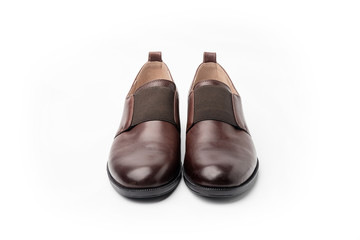 Women's leather shoes on white background