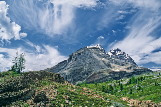 Alpine terrain and Cathedral Mountain near Lake McArthur, Yoho National Park, Canada