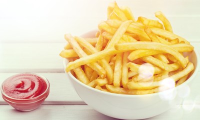Paper box with pile of appetizing french