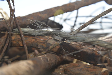 Rusted wire and metal cables