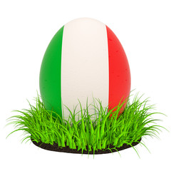 Easter egg with flag of Italy in the green grass, 3D rendering