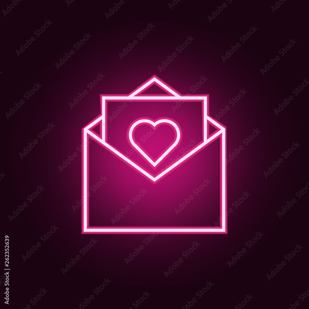 Poster love card in envelope icon. elements of web in neon style icons. simple icon for websites, web desig