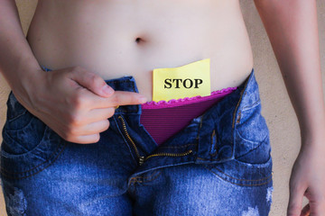 Sexual abuse concept. Domestic violence, slavery, cruelty, violence against women etc. Sticky note...