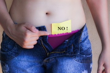 Sexual abuse concept. Domestic violence, slavery, cruelty, violence against women etc. Sticky note...
