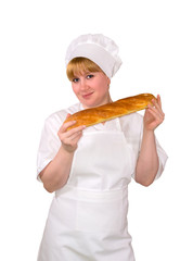 female baker with baguette isolated