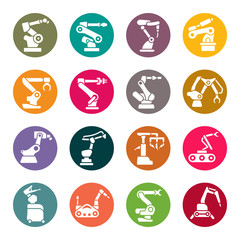Manufacture robotic arms vector icon set