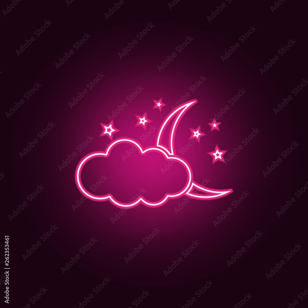 Poster cloud, star ,moon icon. elements of web in neon style icons. simple icon for websites, web design, m