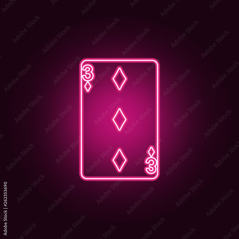 Poster playing card diamond suit three icon. elements of web in neon style icons. simple icon for websites,
