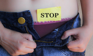 Sexual abuse concept. Domestic violence, slavery, cruelty, violence against women etc. Sticky note...