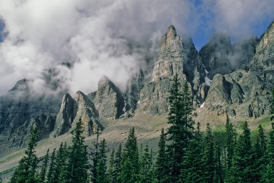 Cloud enshrouded Mount Babel, Banff National Park, Canada
