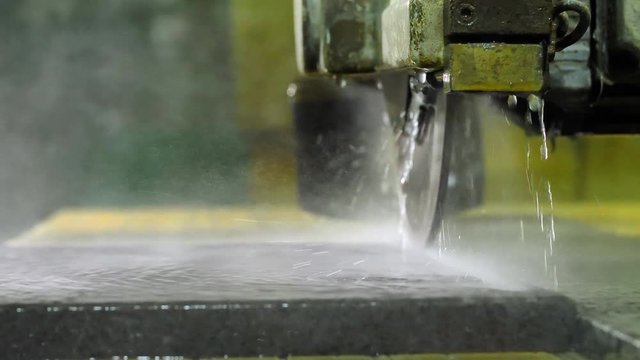 Cutting Granite Slab By A Circular Saw.