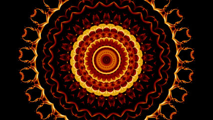 Bright colored abstract background kaleidoscope closeup of the fiery flower