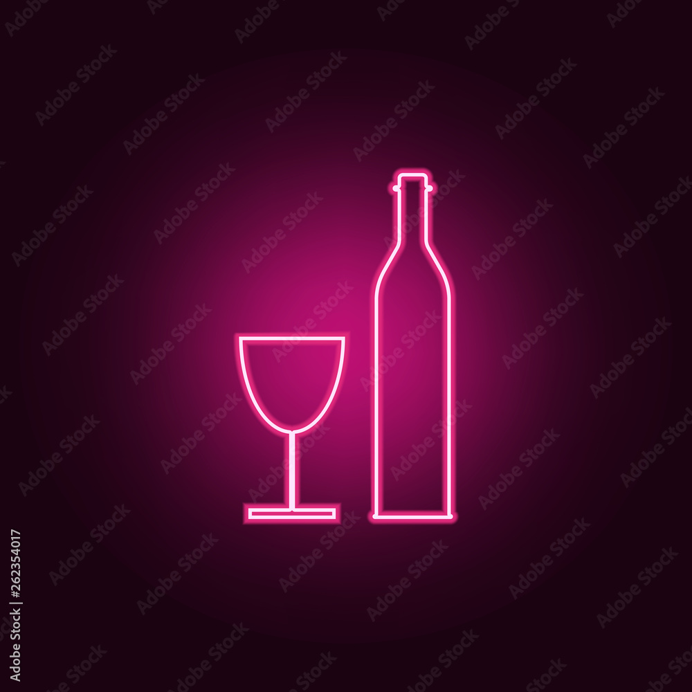 Poster wine bottle and wine glass icon. elements of web in neon style icons. simple icon for websites, web 