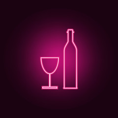 Wine bottle and wine glass icon. Elements of Web in neon style icons. Simple icon for websites, web design, mobile app, info graphics