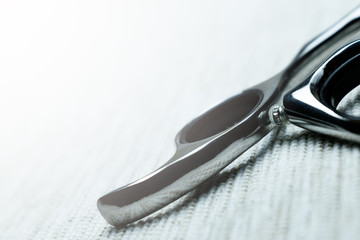Stylish Professional Barber Scissors; Hairdresser salon concept;Haircut accessories.