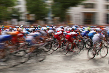 Bicycle race with motion blur.