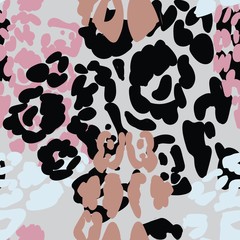 Seamless pattern with leopard spots. Animal print, predatory. Bright colors, colorful. Pink Leopard.