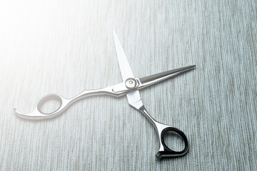 Stylish Professional Barber Scissors; Hairdresser salon concept;Haircut accessories.