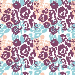 Fototapeta premium Seamless pattern with leopard spots. Animal print, predatory. Bright colors, colorful. Pink Leopard.