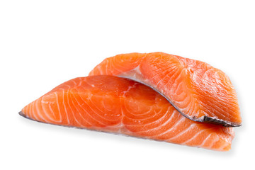 Fresh raw salmon fish, isolated on white background with shadow
