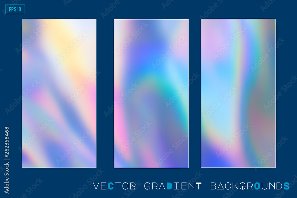 Fototapete abstract modern pastel colored holographic vector gradient backgrounds in 80s style. synthwave. vapo