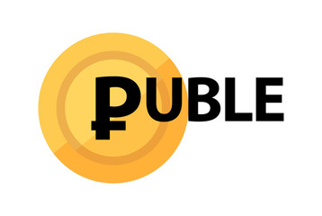 Rouble and golden coin with symbol of russian currency. Caption isolated on white background.