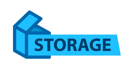 Logo for Storage Deposit File server. Blue Box, vector emblem isolated on white background.