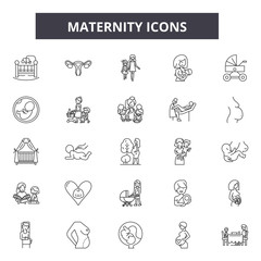 Maternity line icons, signs set, vector. Maternity outline concept illustration: baby,maternity,newborn,mother,woman,pregnancy,care