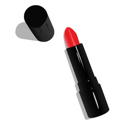 Red lipstick with cap on a white background.