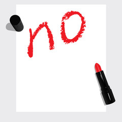 The word "no" written lipstick on the sheet.