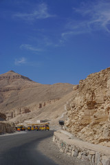 Luxor, Egypt: Tourists trains take visitors to the Valley of the Kings, the New Kingdom burial place on the West Bank of the Nile River.