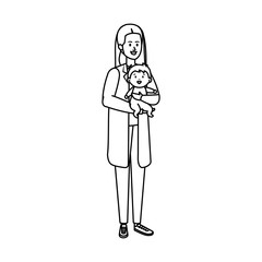 young mother with baby son characters