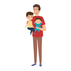 young father with son and baby characters