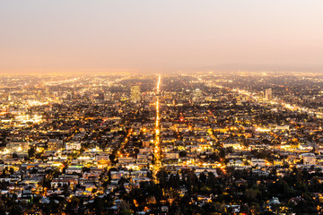 Obraz premium The citylights of Los Angeles by night - aerial view - travel photography
