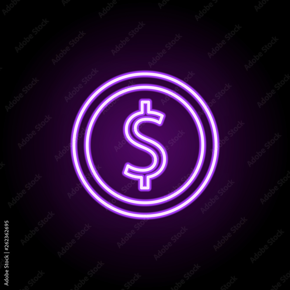 Poster dollar coin neon icon. elements of finance and chart set. simple icon for websites, web design, mobi