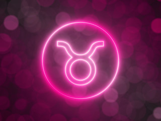 glowing neon sign of taurus with blurred bokeh background. 3d illustration