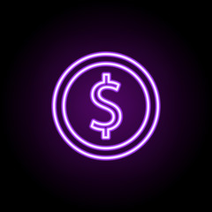 dollar coin neon icon. Elements of finance and chart set. Simple icon for websites, web design, mobile app, info graphics