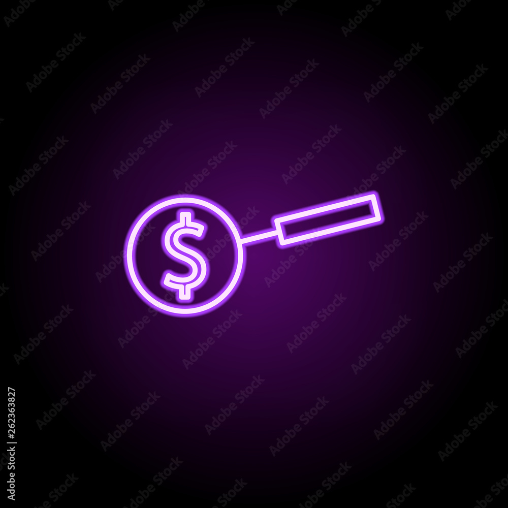 Poster finding money neon icon. elements of finance and chart set. simple icon for websites, web design, mo