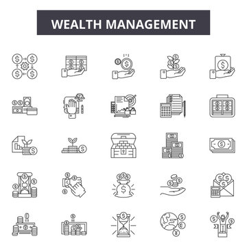 Wealth Management Line Icons, Signs Set, Vector. Wealth Management Outline Concept Illustration: Wealth,business,finance,money,management,financial,investment,cash,profit,income