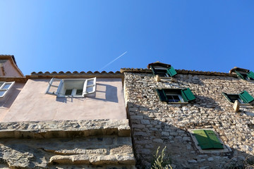 Historical traditional houses on a cliff, landmark in Split, Croatia.