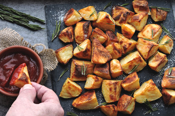 Baked potato pieces.