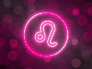 glowing neon sign of leo with blurred bokeh background. 3d illustration