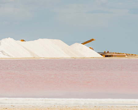 Salt mounds and pink water