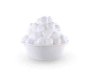 Fototapeta na wymiar Cotton wool in white bowl isolated on white background